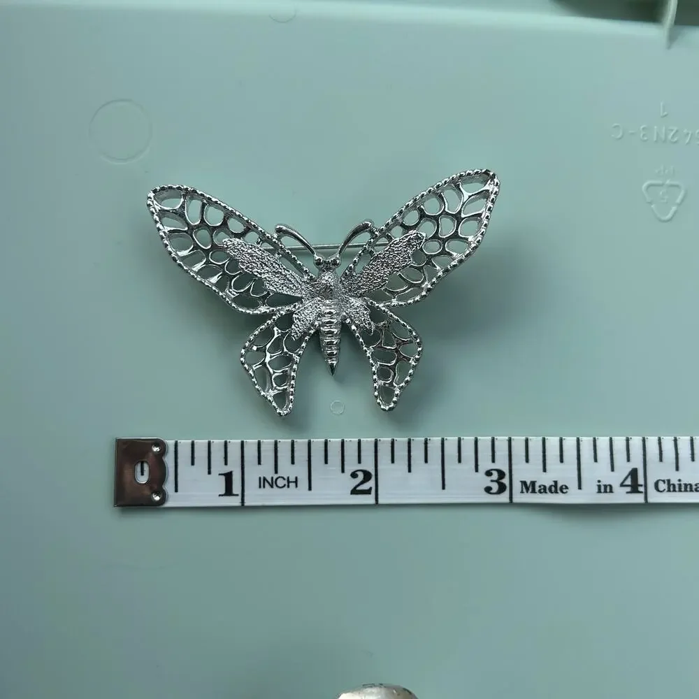 Vintage Signed Sarah Coventry Silver Tone Butterfly Brooch